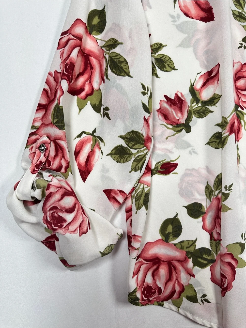 Guess Rose Print Button Down Blouse Sheer Floral Top XL Coquette Romantic Y2K - Picture 2 of 10